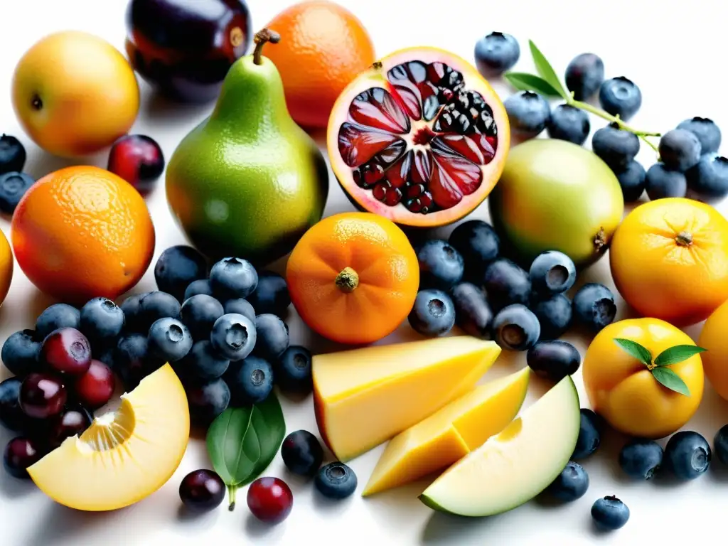 Una exquisita exhibición de frutas y verduras orgánicas frescas, capturando la vitalidad y abundancia de la nutrición holística