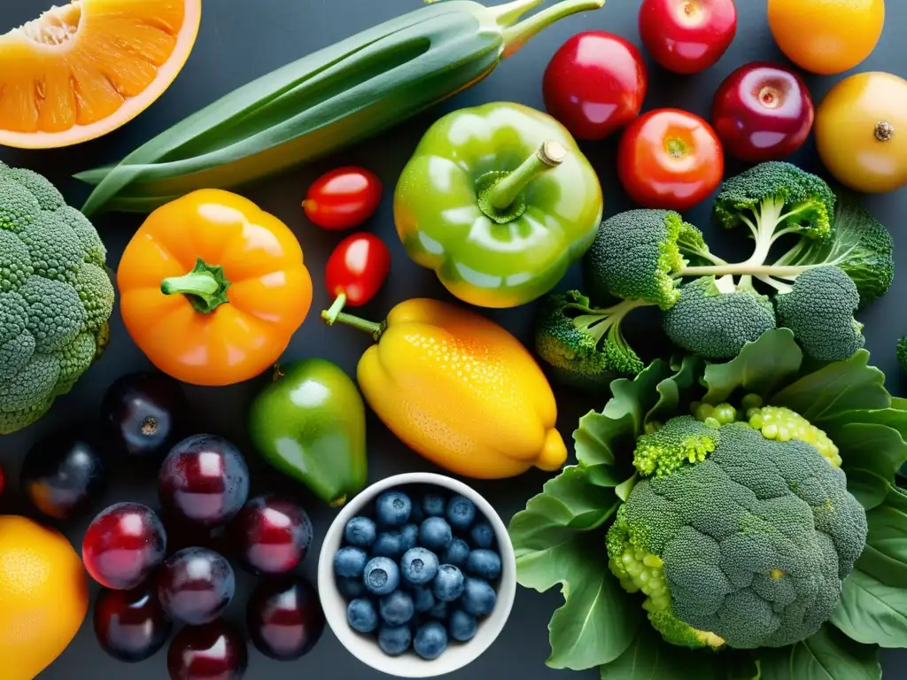 Una exquisita exhibición de frutas y verduras orgánicas resalta la diversidad y belleza natural