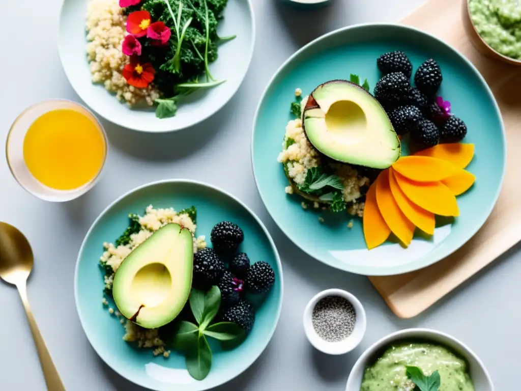 Una exquisita y moderna selección de recetas caseras orgánicas, en un plato vibrante y artísticamente presentado con ingredientes frescos y coloridos