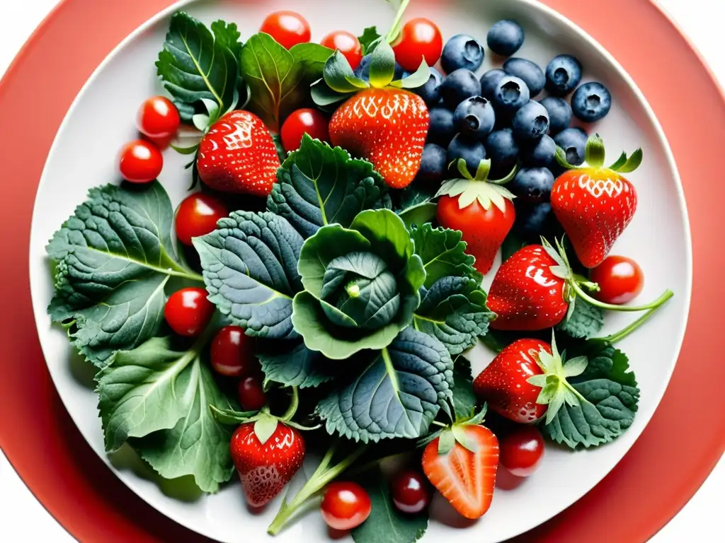 Una exquisita selección de alimentos orgánicos para combatir inflamación, con frutas y verduras frescas en una presentación artística y vibrante