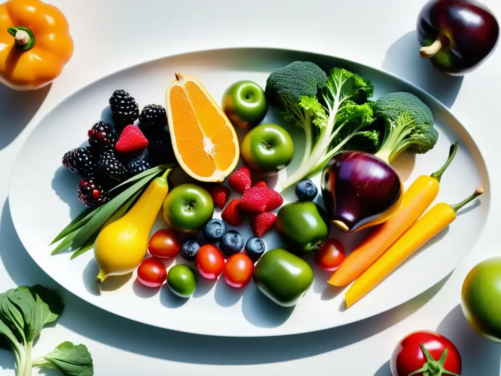 Una exquisita selección de alimentos orgánicos reducción inflamación crónica en un plato blanco, una composición visualmente impactante y apetitosa