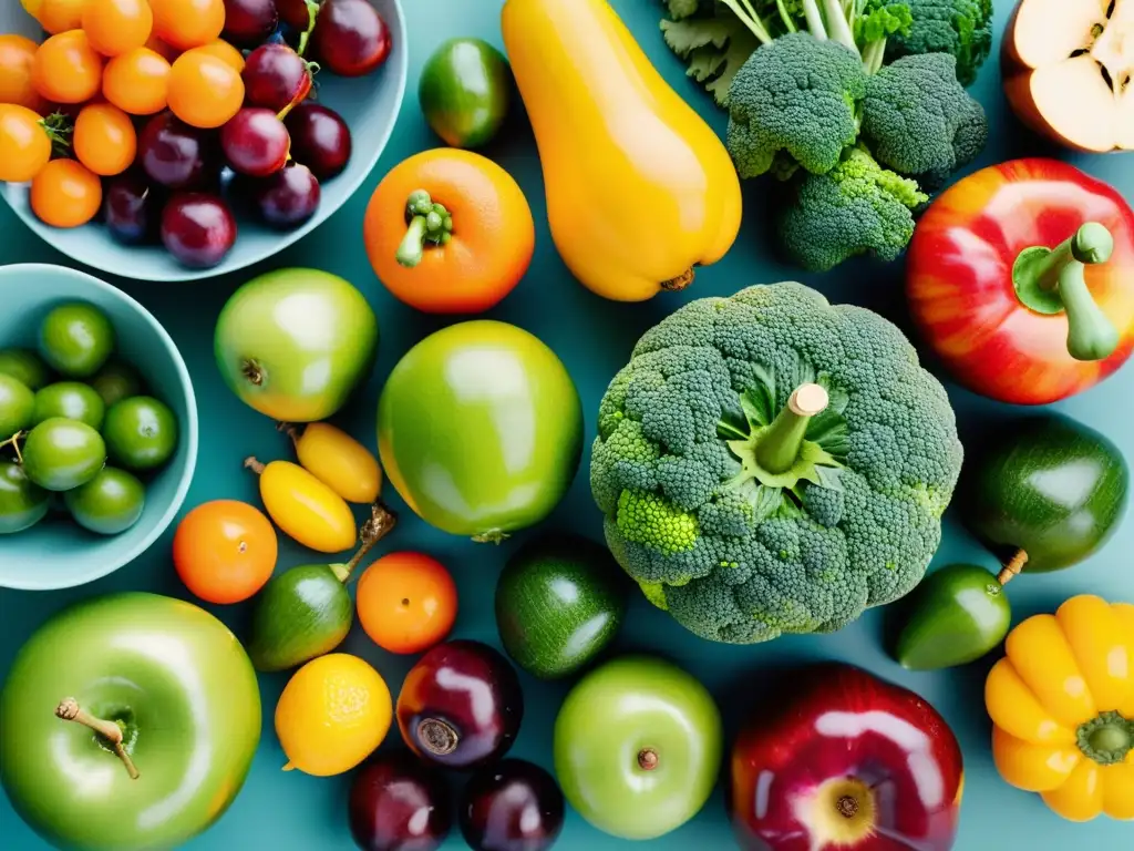 Una exquisita selección de frutas y verduras orgánicas, mostrando su frescura y variedad