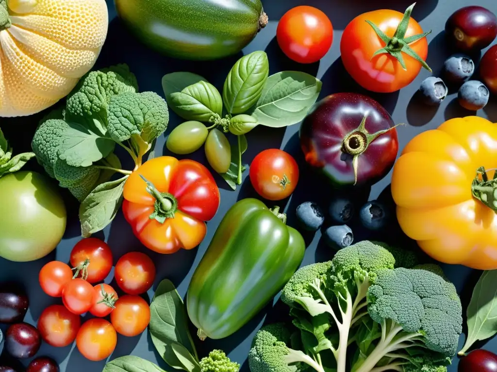 Una exquisita selección de frutas y verduras orgánicas resalta su diversidad y frescura