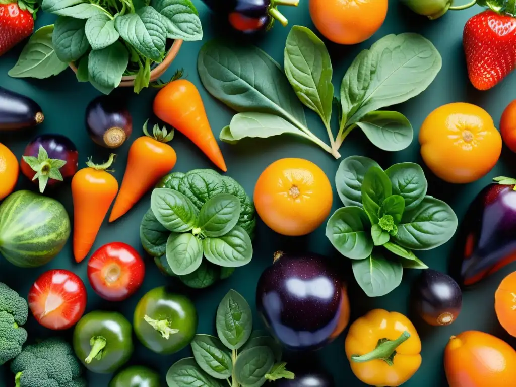 Una exquisita variedad de alimentos orgánicos en una composición visualmente atractiva, resaltando su belleza natural y variedad