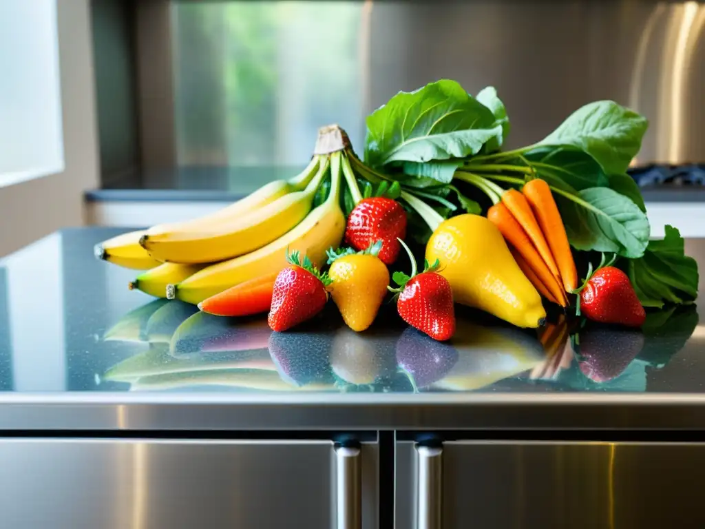 Una exquisita variedad de frutas y verduras orgánicas frescas, listas para recetas orgánicas sin cocinar