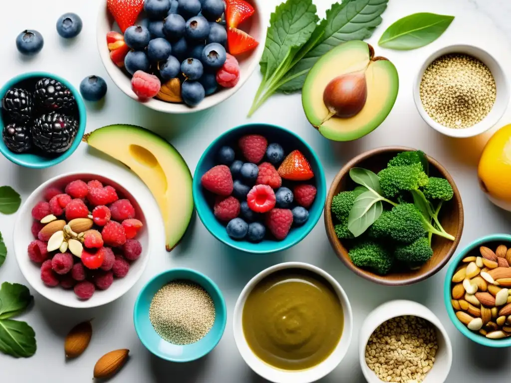 Una exquisita variedad de superalimentos orgánicos saludables en una presentación vibrante y apetitosa