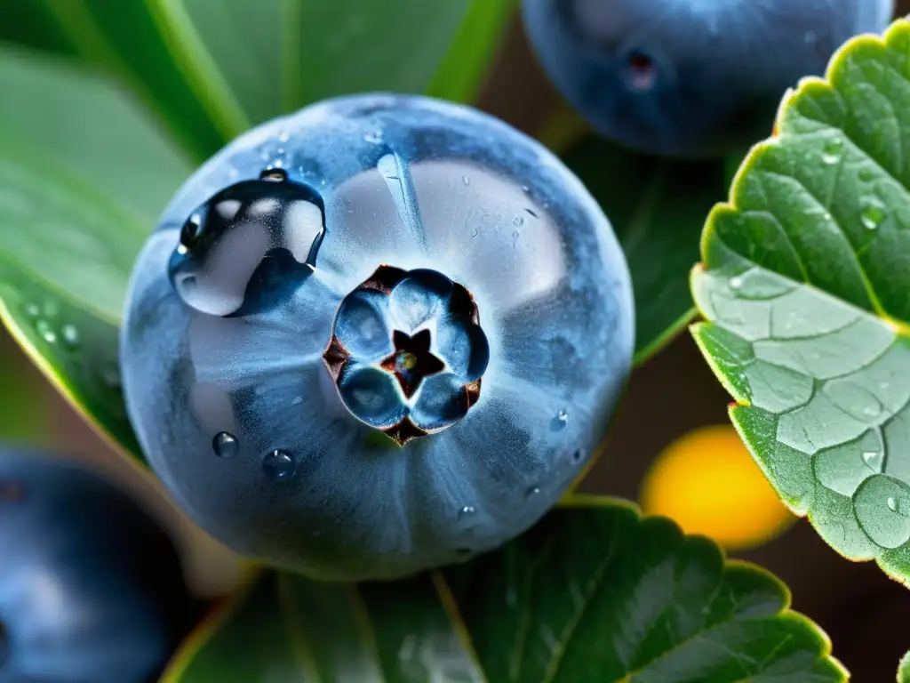 Una exquisita y vibrante mora orgánica rodeada de hojas verdes