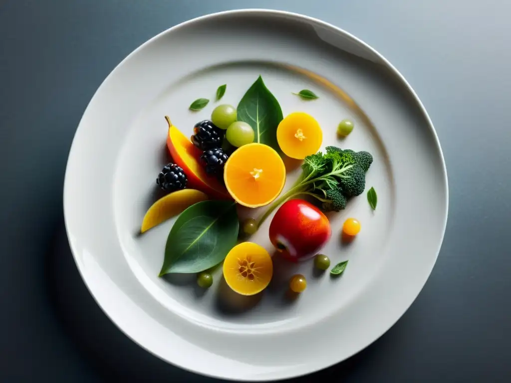 Un exquisito plato gourmet con alimentos orgánicos, resalta su armoniosa presentación y vibrantas texturas