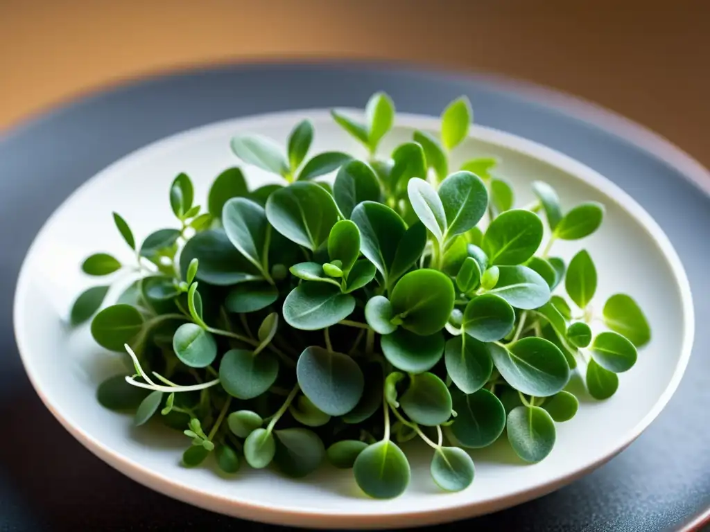 Un exquisito plato de microvegetales orgánicos frescos, listos para mejorar tu salud intestinal