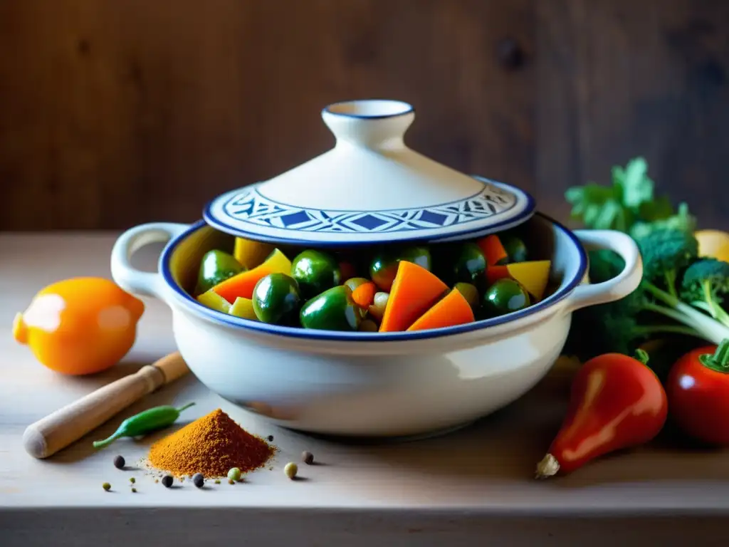 Un exquisito tagine de cerámica con ingredientes orgánicos