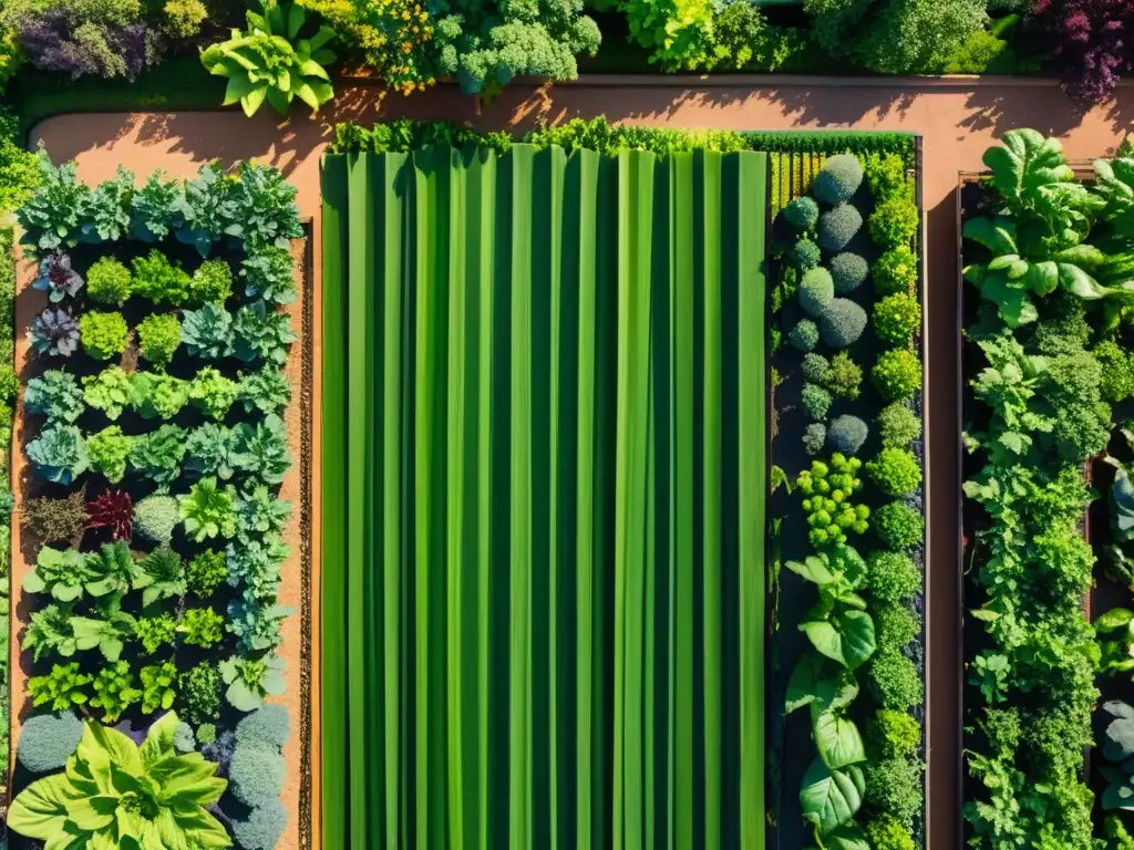 Una exuberante y armoniosa combinación de cultivos orgánicos en un jardín soleado, resaltando la belleza natural