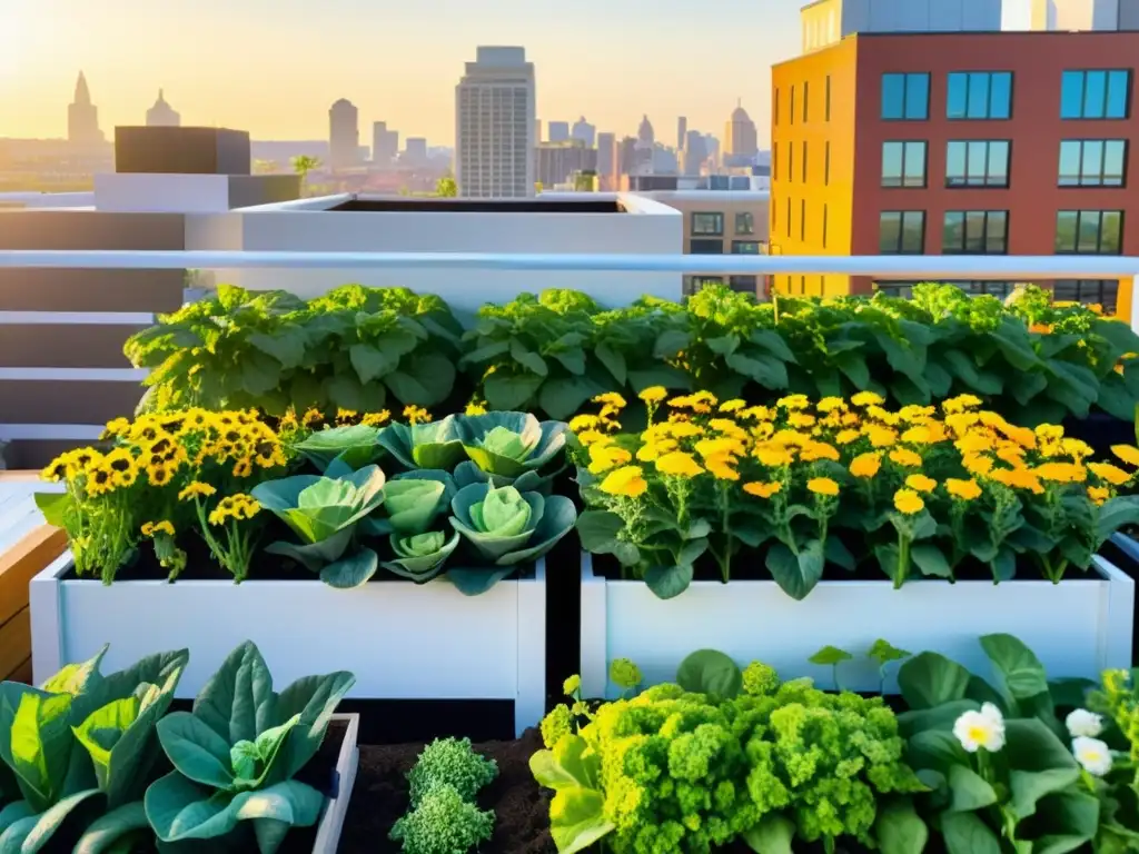 Un jardín exuberante en la azotea con cultivo orgánico en azoteas urbanas