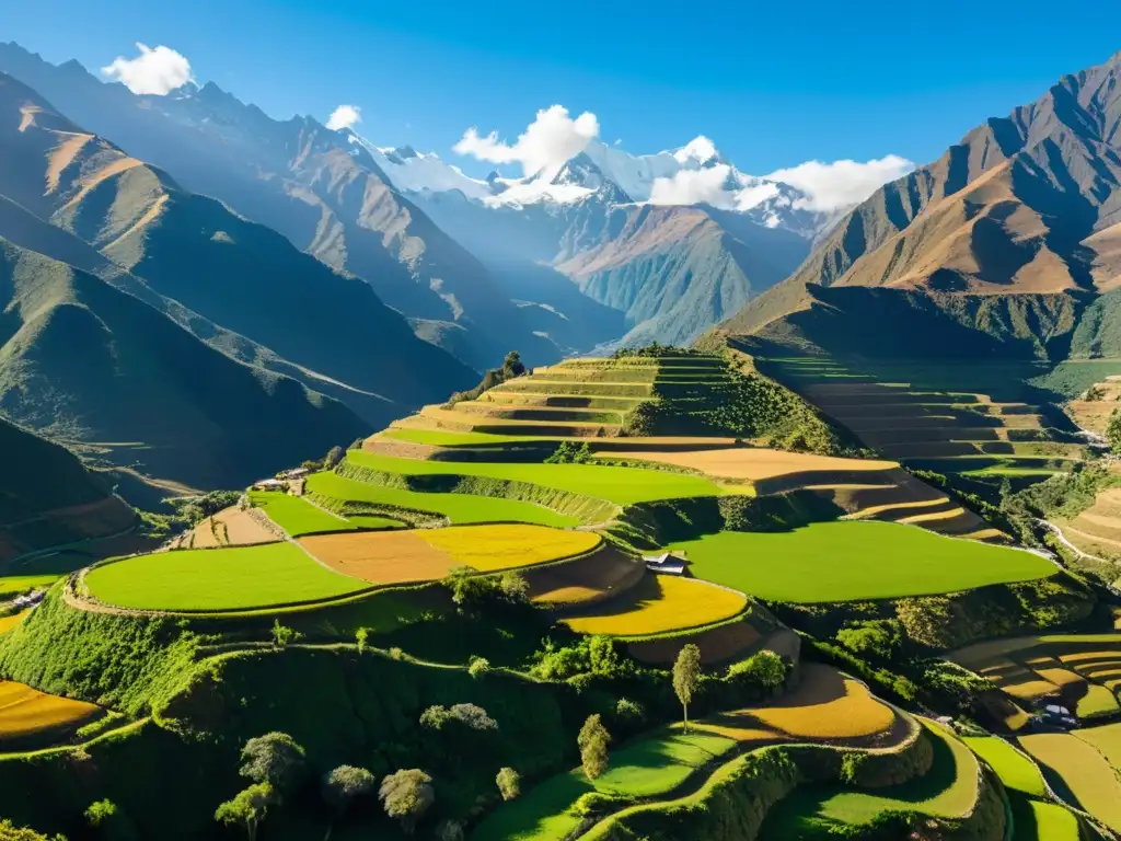 Una exuberante y detallada imagen de los campos de maca orgánica en los Andes peruanos