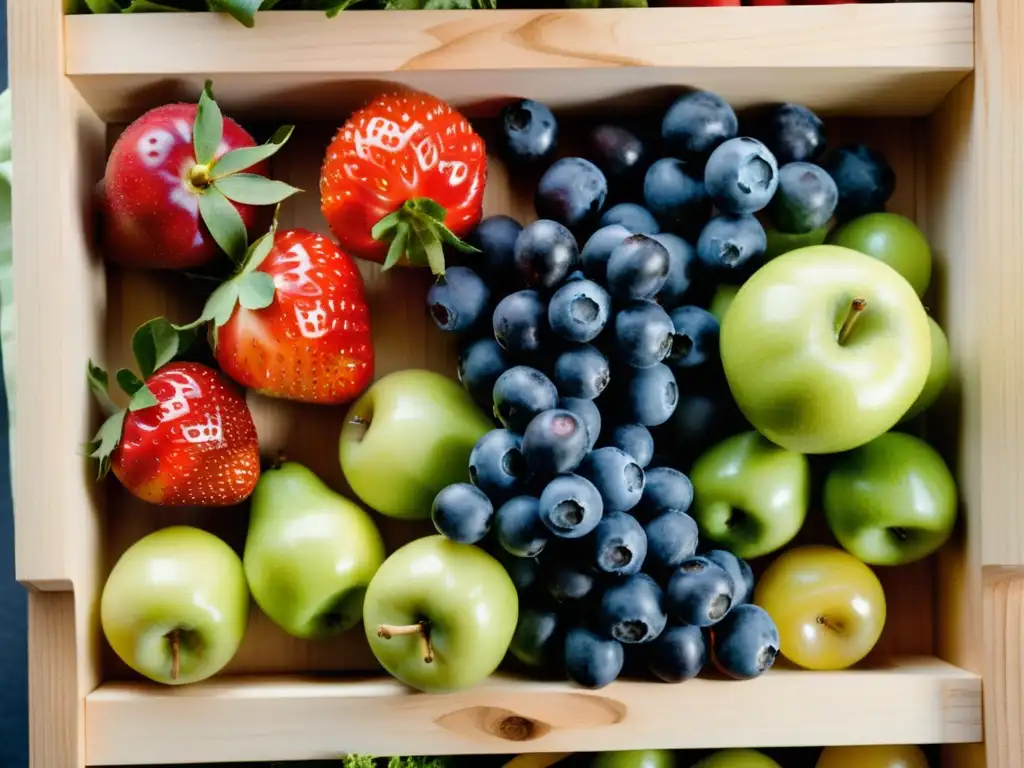 Una exuberante variedad de frutas y verduras orgánicas recién cosechadas, resaltando la frescura y vitalidad