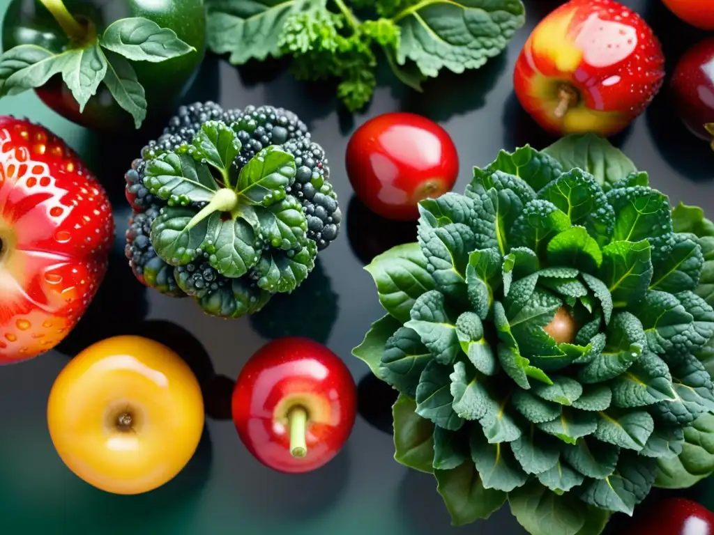 Una exuberante variedad de frutas y verduras orgánicas en una cocina moderna