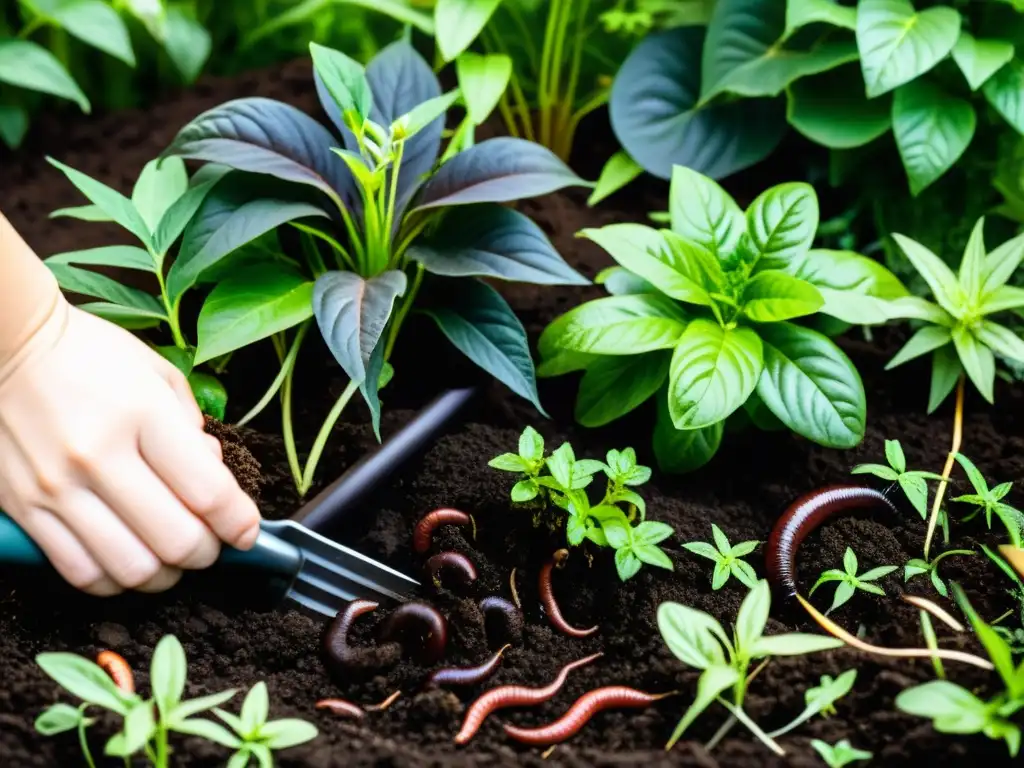 Jardín exuberante y vibrante con suelo fértil y diversidad de plantas