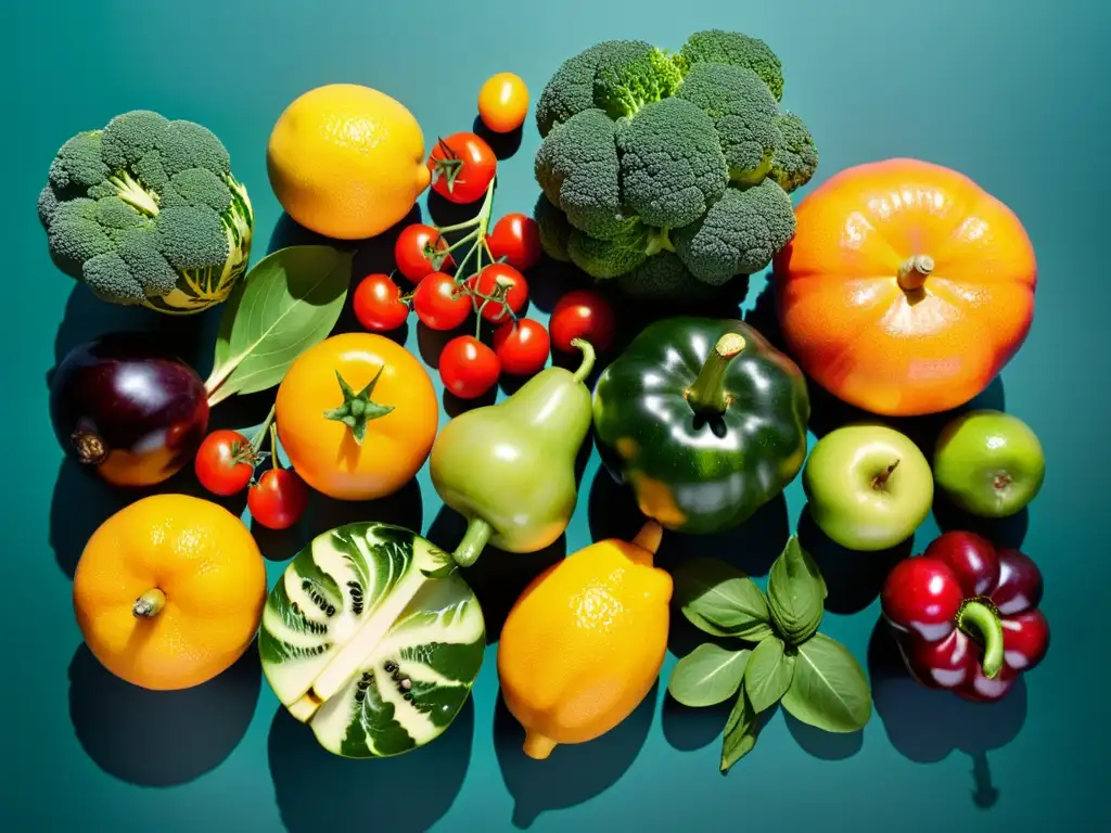 Selección fresca de frutas y verduras orgánicas Un festín visual de frutas y verduras frescas, vibrantes y orgánicas, evocando salud y frescura