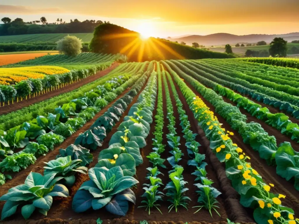 Una granja biodinámica rebosante de vida con cultivos orgánicos y diversidad natural