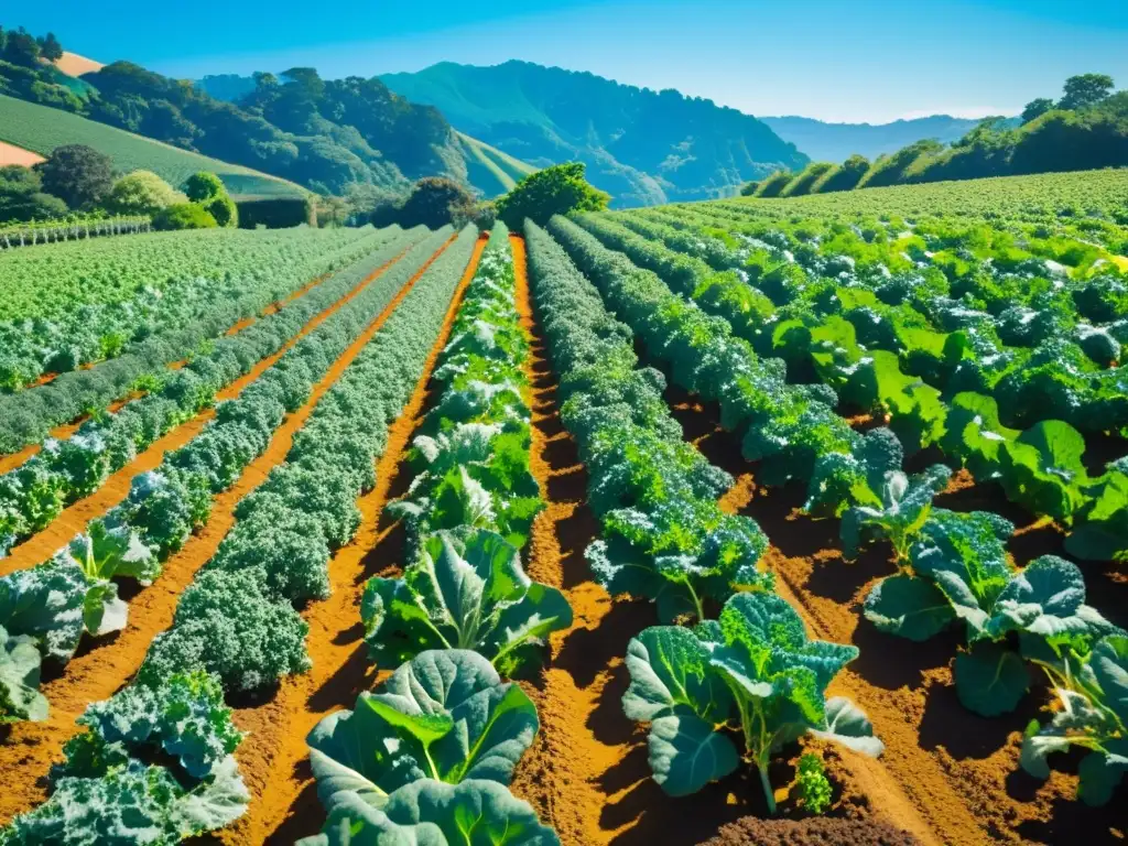 Granja orgánica bañada por el sol con cultivo de superalimentos orgánicos en armonía con la naturaleza y cuidado de la tierra