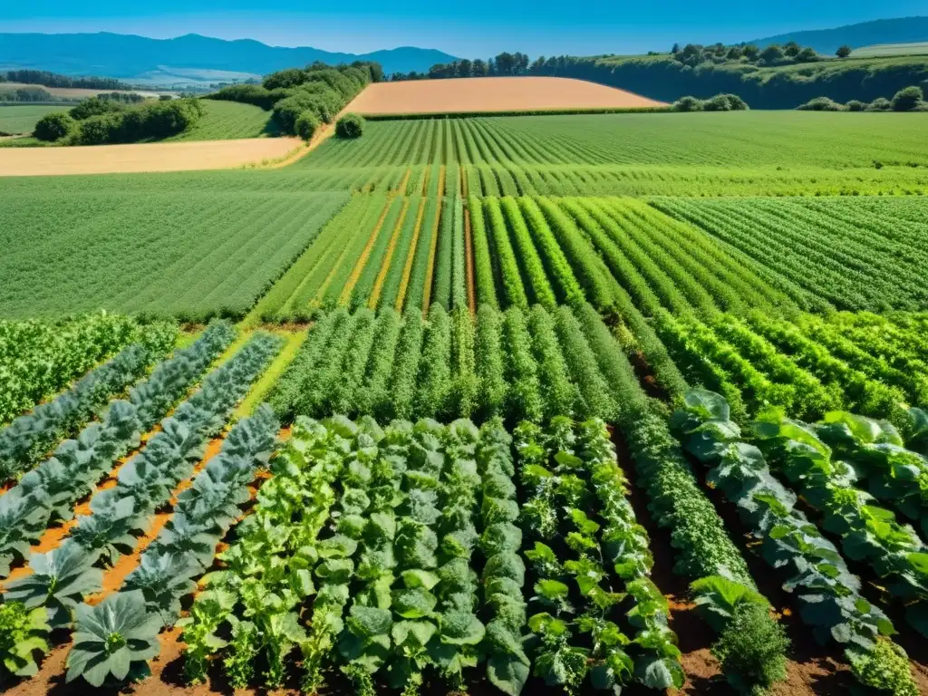 Granja orgánica con cultivos saludables y métodos de control de plagas natural