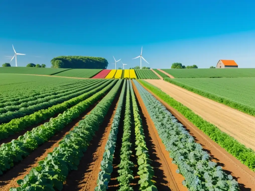 Granja orgánica exuberante con cultivos vibrantes y ecológicos