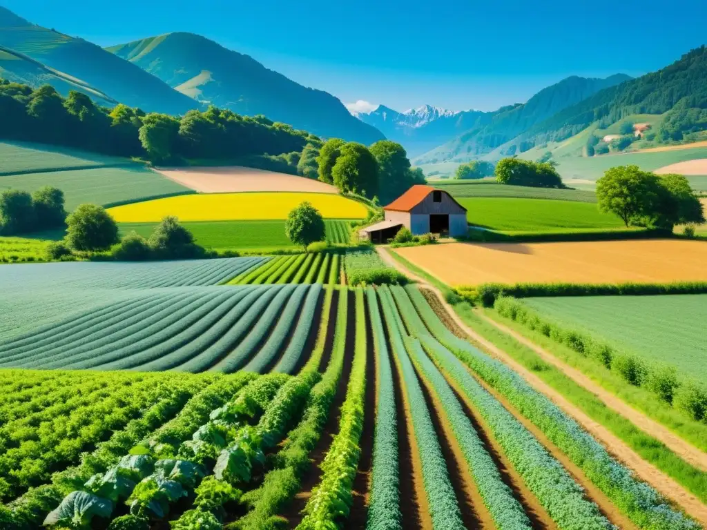 Granja orgánica en paisaje sereno: armonía natural y sostenibilidad Una granja orgánica en armonía con la naturaleza, enfrentando desafíos legales para pequeños productores