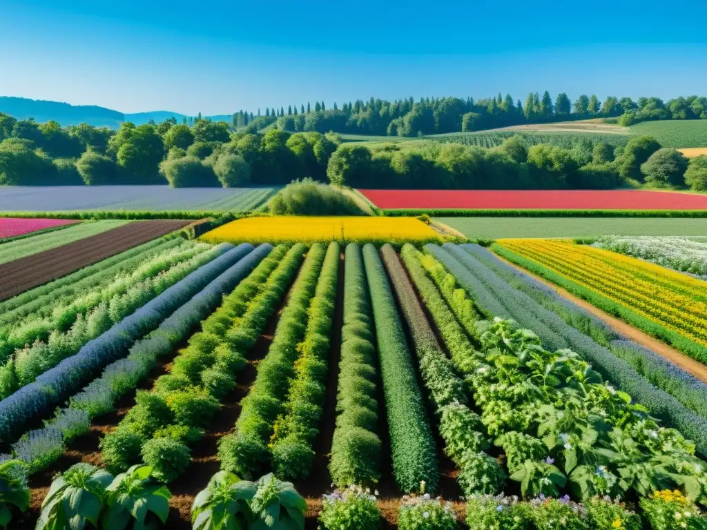 Una granja orgánica rebosante de vida vegetal y animal, con biodiversidad y armonía entre naturaleza y agricultura orgánica para salvar biodiversidad