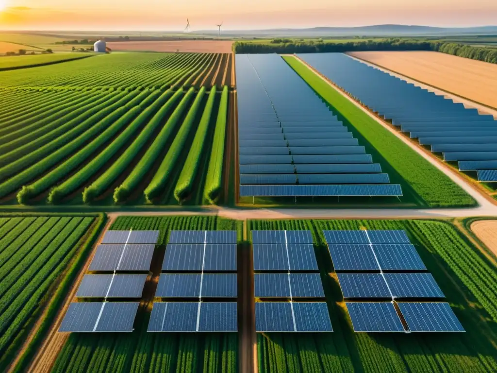 Una granja orgánica con sistemas solares y eólicos integra armonía y sostenibilidad