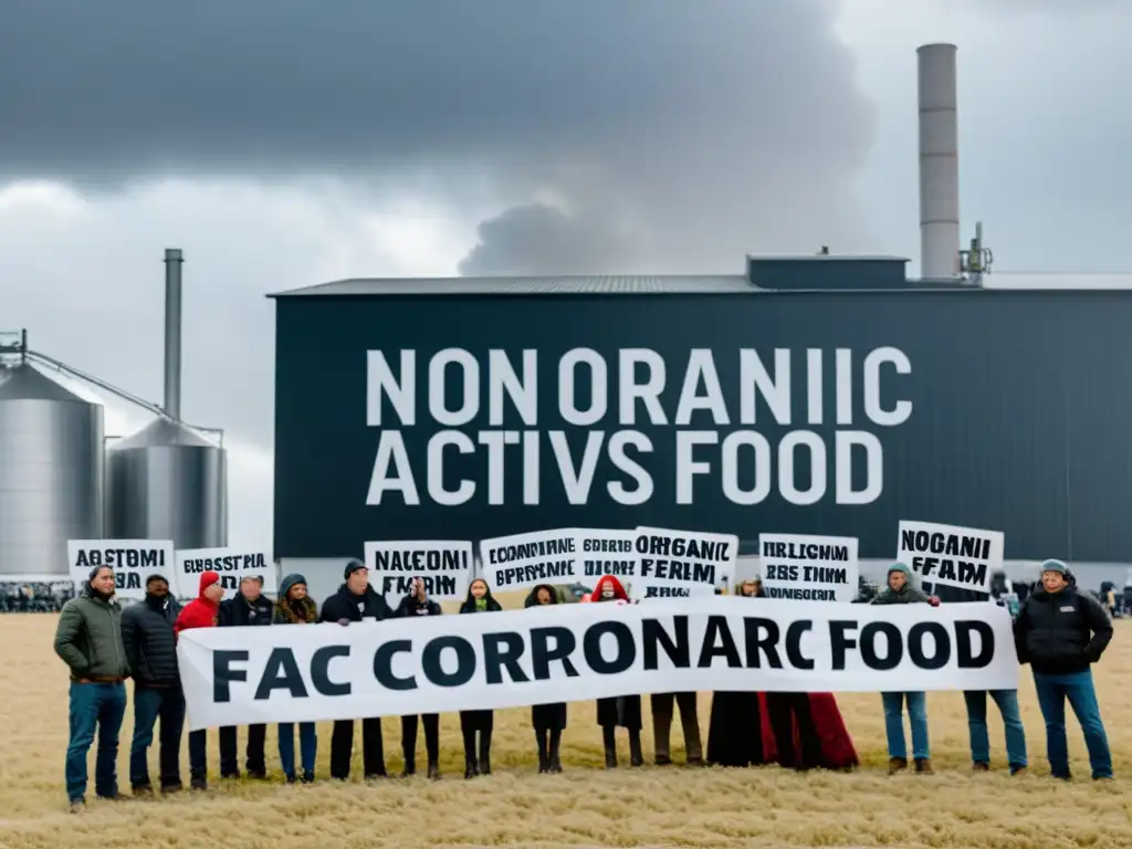 Grupo de activistas desafían corporaciones alimentos no orgánicos en dramática protesta frente a granja industrial