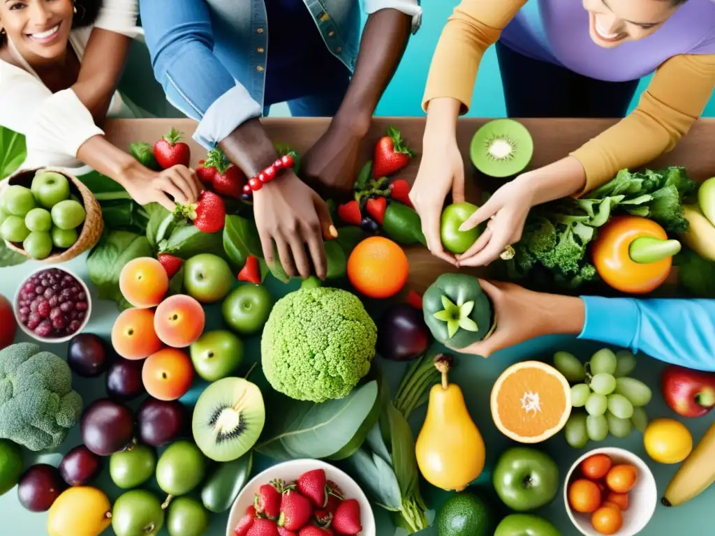 Un grupo diverso de celebridades muestra su apoyo al consumo de productos orgánicos en una vibrante reunión llena de color y positividad