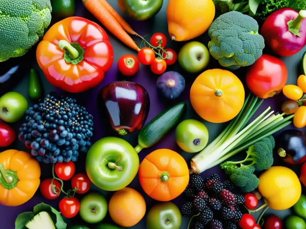 Una hermosa y colorida variedad de frutas y verduras orgánicas, perfectas para niños con alergias alimentarias