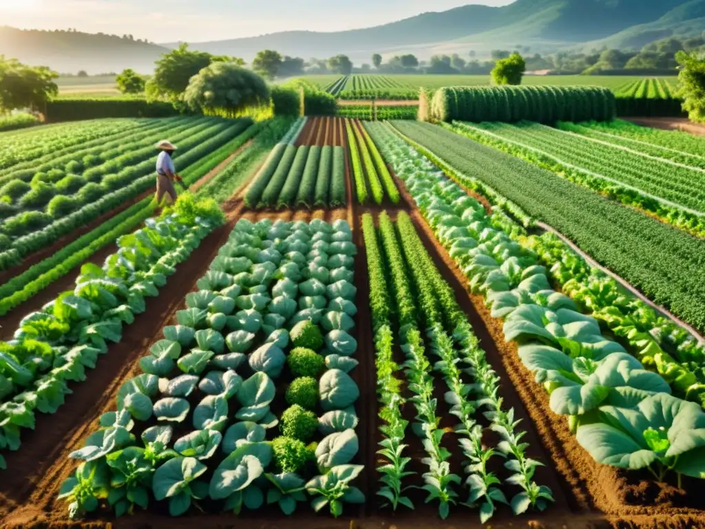 Un hermoso campo orgánico con cultivos variados en distintas etapas de crecimiento