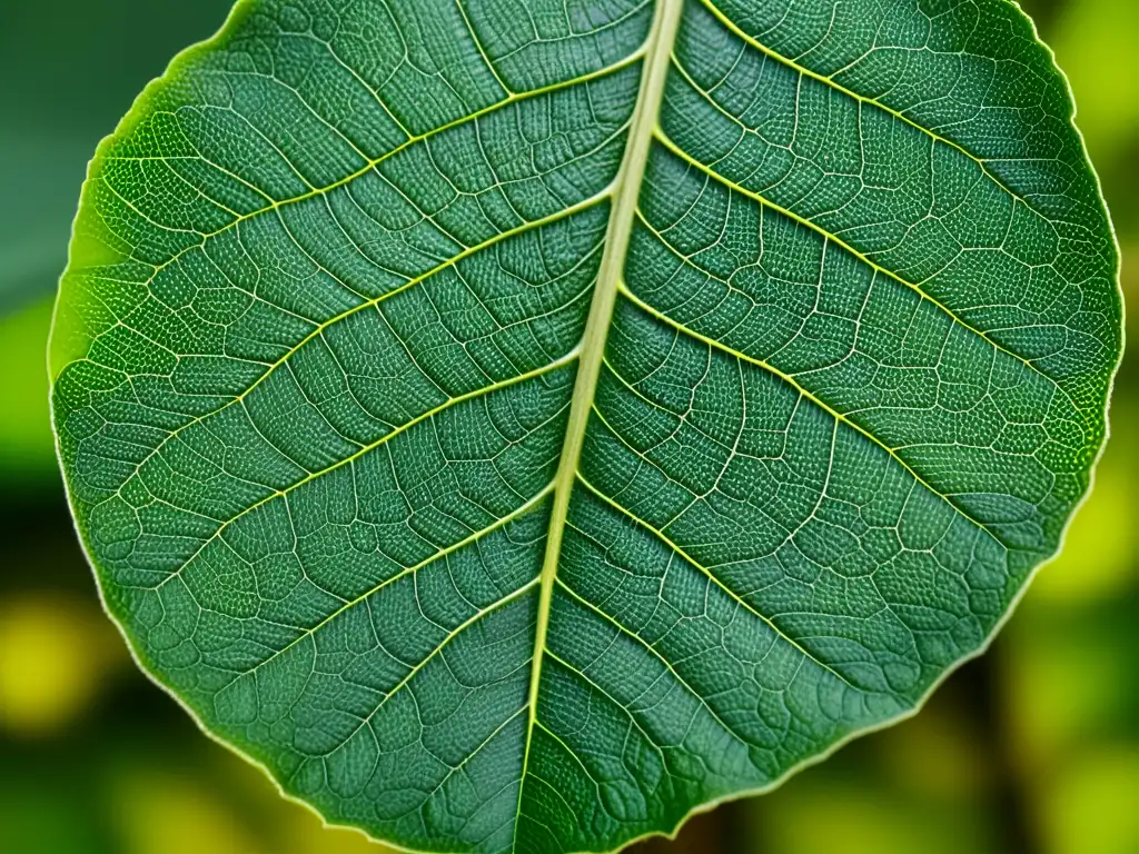 Una hoja de planta genéticamente modificada bañada en suave luz natural