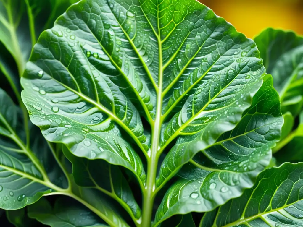 Patrón simétrico de hojas verdes de lechuga orgánica con gotas de agua, destacando la pureza