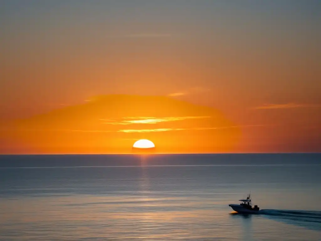 Un horizonte vasto del océano al atardecer con olas suaves y un cielo despejado