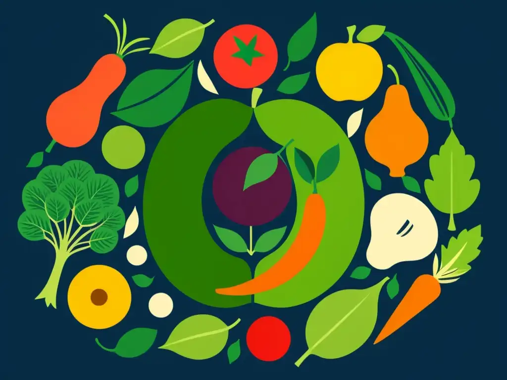 Una ilustración minimalista del sistema reproductivo masculino rodeado de frutas y verduras orgánicas, simbolizando la conexión entre alimentos orgánicos y fertilidad masculina