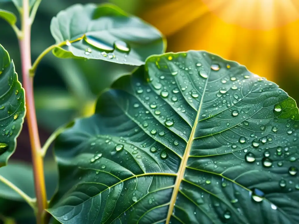 Imagen de cultivo orgánico vibrante con gotas de agua brillantes