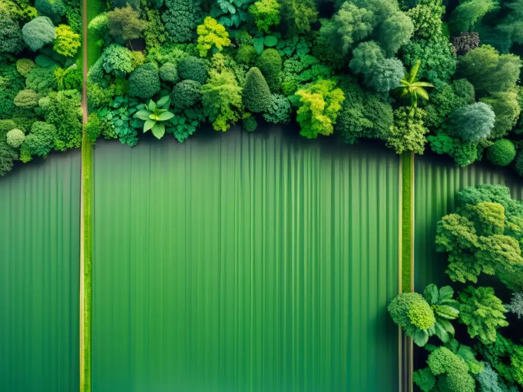 Imagen de un exuberante bosque verde que representa la interconexión de una dieta basada en plantas y su impacto positivo en la huella de carbono