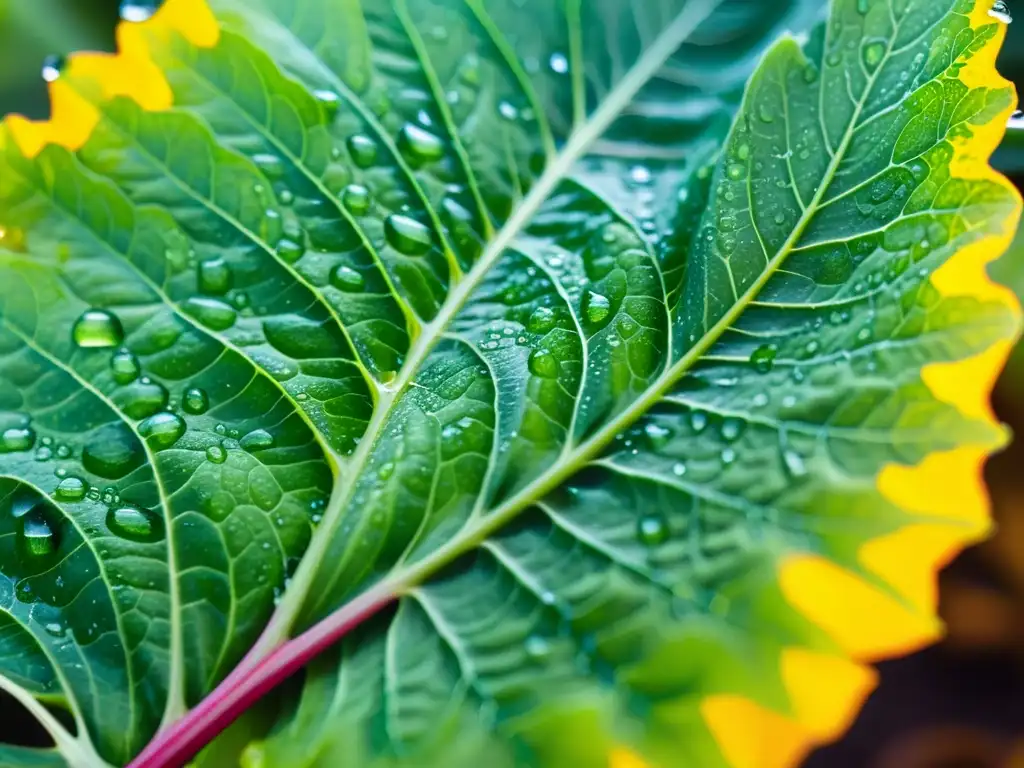 Imagen de una hoja de lechuga fresca y vibrante con gotas de agua, evocando la pureza natural y la importancia de educación en alimentos orgánicos