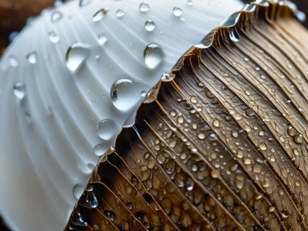 Una imagen inmersiva muestra un coco orgánico detallado con gotas de agua brillantes