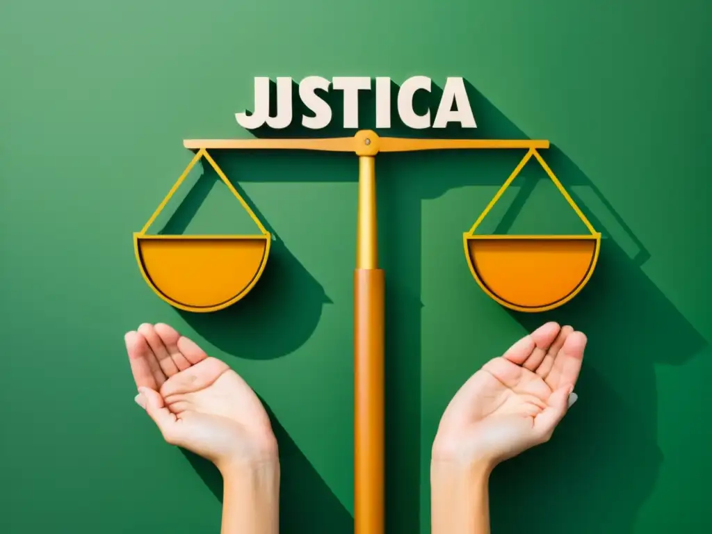 Imagen minimalista de una balanza con 'justicia' y 'consumidores', simbolizando la legislación alimentos orgánicos derechos consumidores