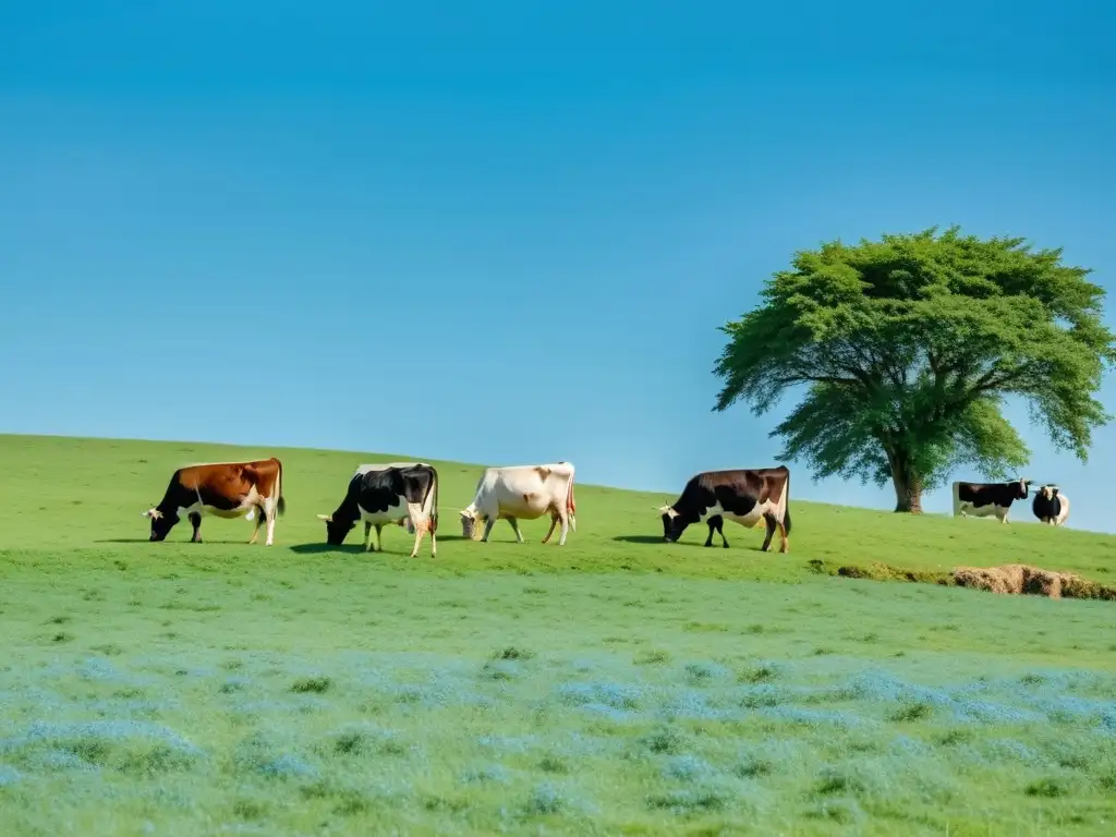 Imagen serena de vacas orgánicas pastando en un prado verde