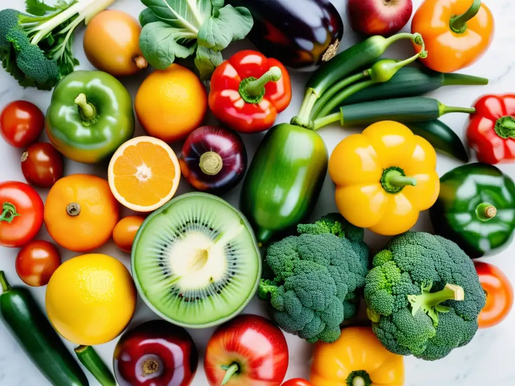 Una impresionante exhibición de frutas y verduras orgánicas, resaltando los beneficios para la prevención del declive cognitivo