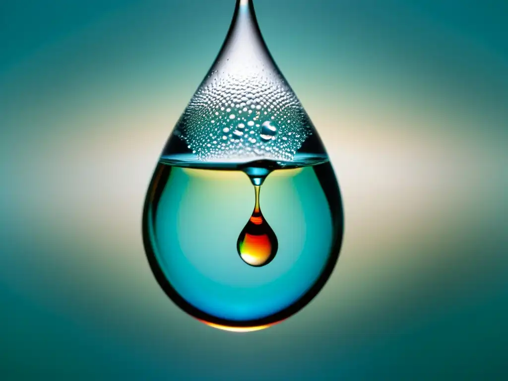 Una impresionante gota de agua suspendida en el aire, con colores y detalles fascinantes