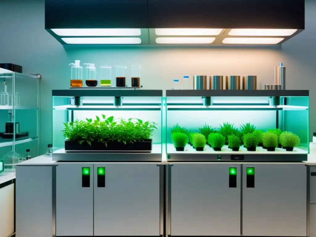 Biofabricación de ingredientes orgánicos en un laboratorio moderno con bioreactor y ambiente sereno