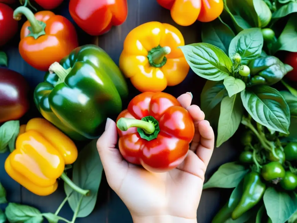 Mano sosteniendo alimentos orgánicos vibrantes, bañados por la luz solar, promoviendo la salud ósea