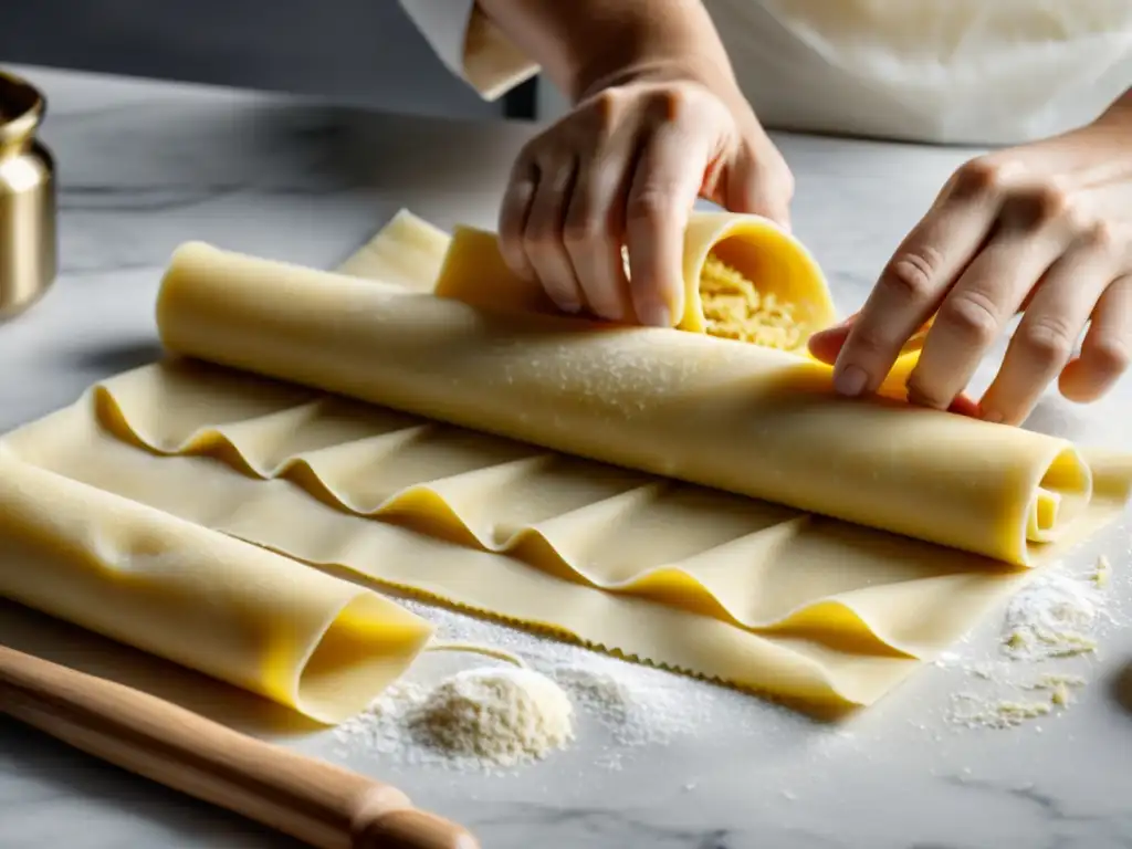 Manos expertas amasan delicadamente la pasta orgánica casera en una elegante encimera de mármol