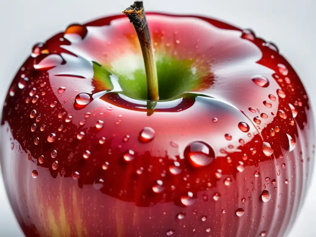 Un manzana roja y fresca con gotas de agua, resalta su belleza natural y frescura