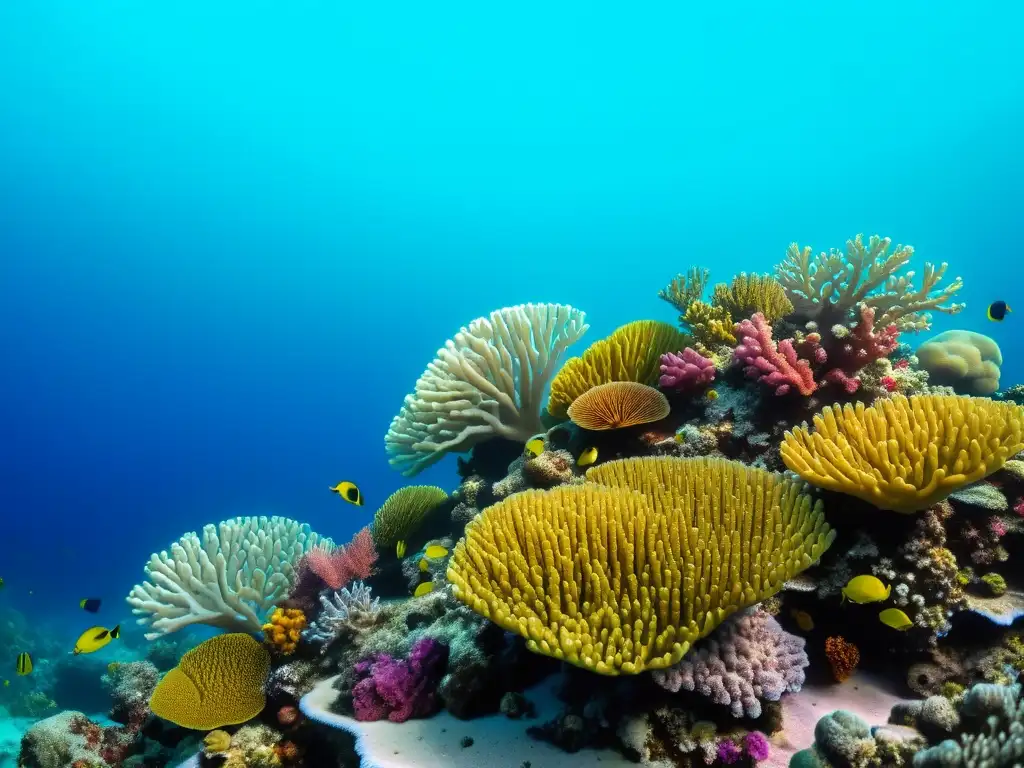 Maravilla de la biotecnología marina: vibrante arrecife de coral rebosante de vida marina y compuestos orgánicos