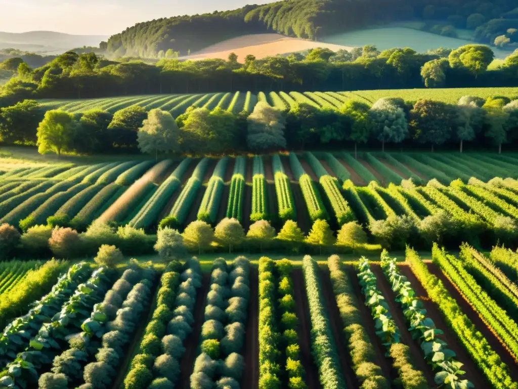 Maravilloso paisaje de agroforestería orgánica, con cultivos y árboles en armonía